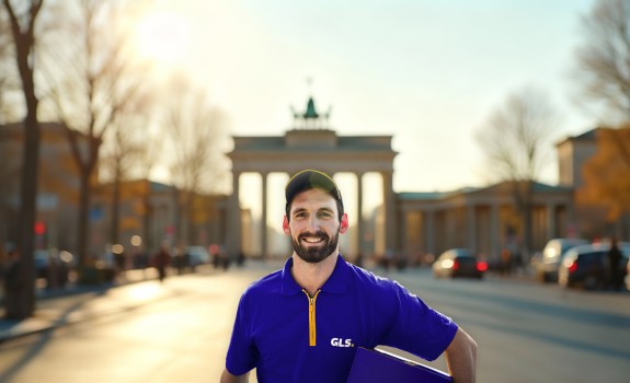 Versand nach Deutschland mit GLS - Zusteller am Brandenburger Tor Versand nach Deutschland mit GLS - Zusteller am Brandenburger Tor