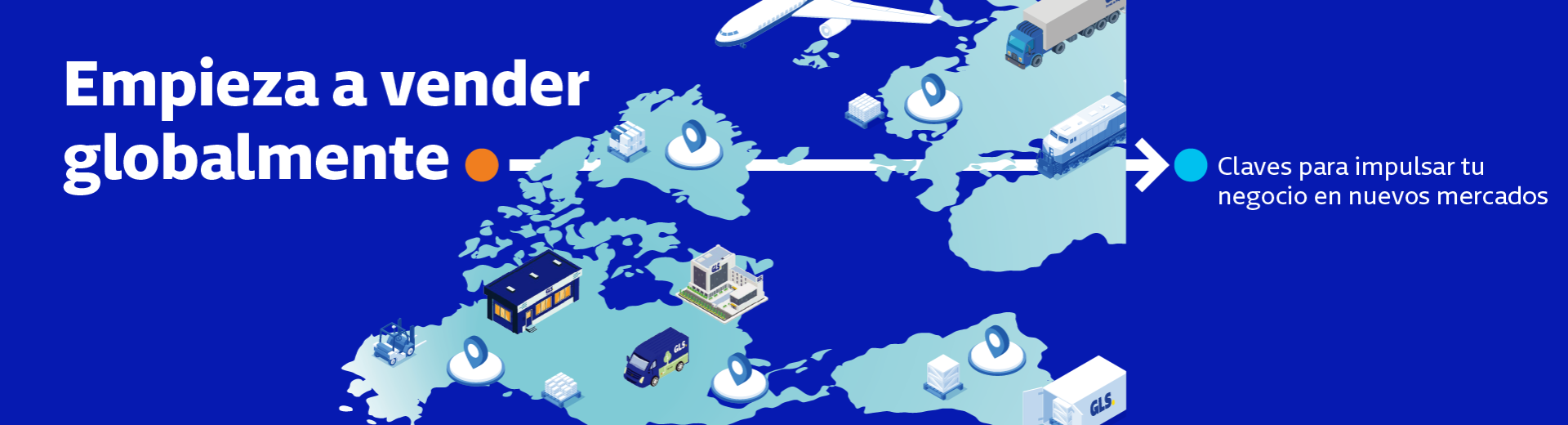 Empieza a vender globalmente con GLS: claves para impulsar tu negocio en nuevos mercados. Ilustración de mapa mundial con transportes, almacenes y localizaciones logísticas que representan la expansión internacional y el comercio electrónico global. Empieza a vender globalmente con GLS: claves para impulsar tu negocio en nuevos mercados. Ilustración de mapa mundial con transportes, almacenes y localizaciones logísticas que representan la expansión internacional y el comercio electrónico global.
