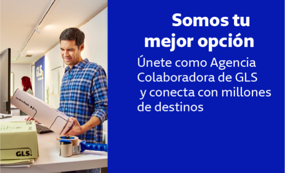 Banner promocional de GLS que muestra una Agencia Colaboradora preparando un envío con el mensaje: 
